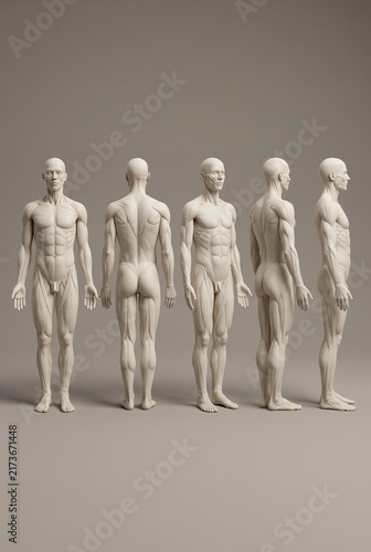 Five Anatomical Mannequins Showing Human Muscular Anatomy