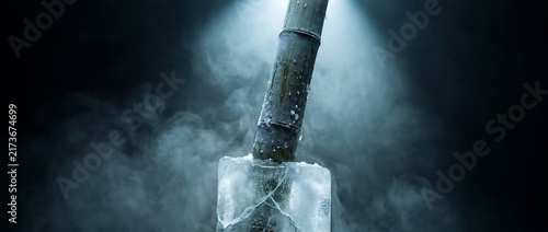Fototapeta 氷に閉ざされた竹の幻想的な佇まい