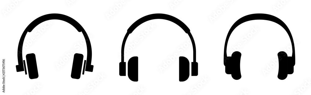 Obraz premium Set of black headphone icon vector illustration isolated on white background