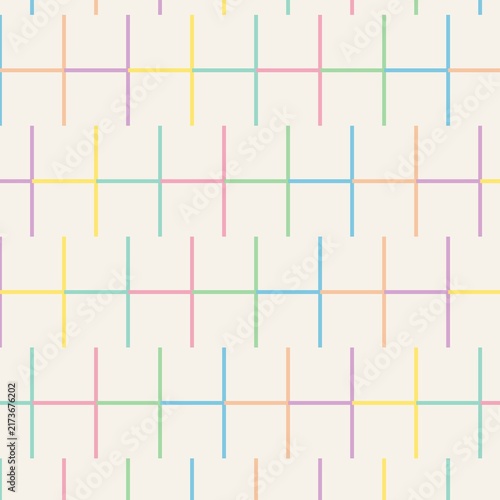Obraz na plátně A seamless geometric pattern featuring thin, colorful lines forming H-like shapes in a grid on a cream background