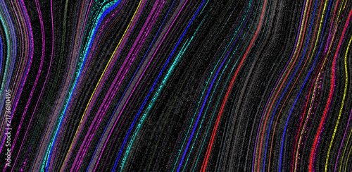 Abstract Dark Marble Agate Texture with Vibrant Glowing Neon Colorful Wavy Curved Lines