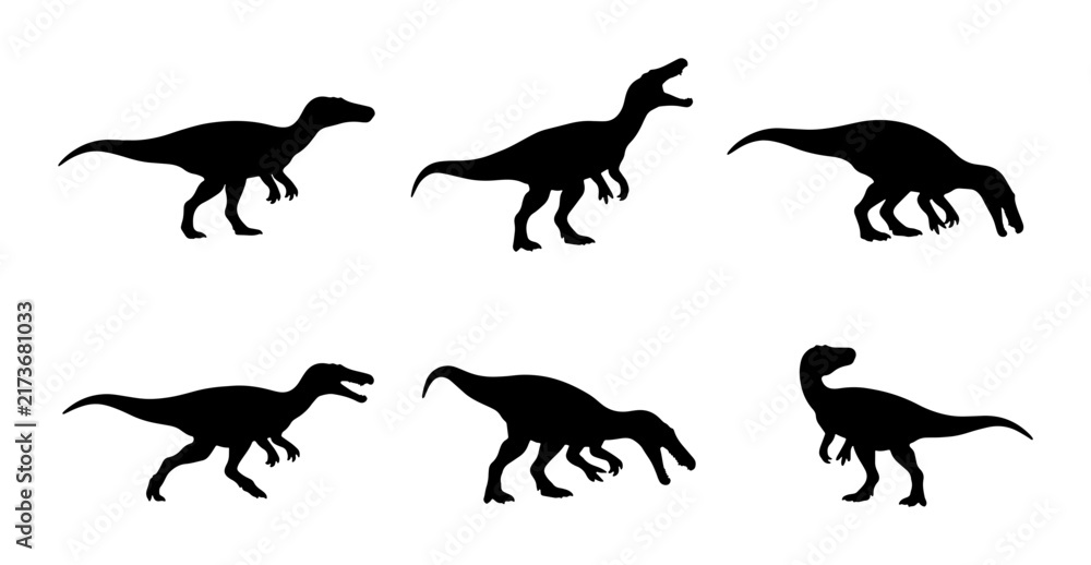 Fototapeta premium Dinosaur Silhouettes Set: Prehistoric Reptile Vector Icons for Jurassic Themes