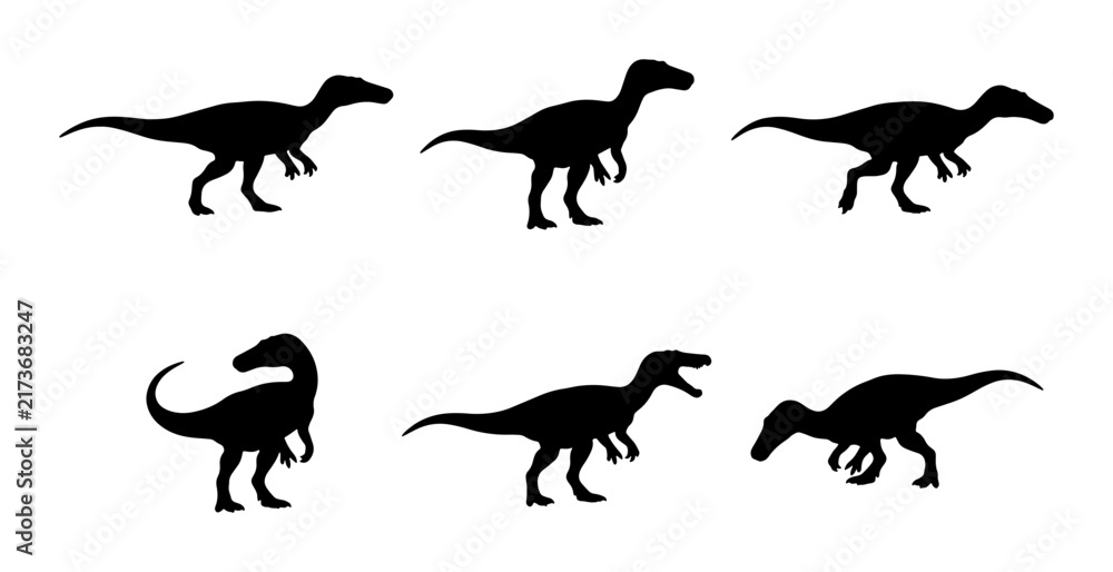 Fototapeta premium Dinosaur Silhouettes Vector Set, Prehistoric Creatures Collection, Jurassic Era Animals Graphics