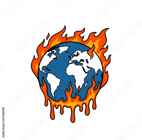 Earth Globe Surrounded by Flames Climate Change Illustration