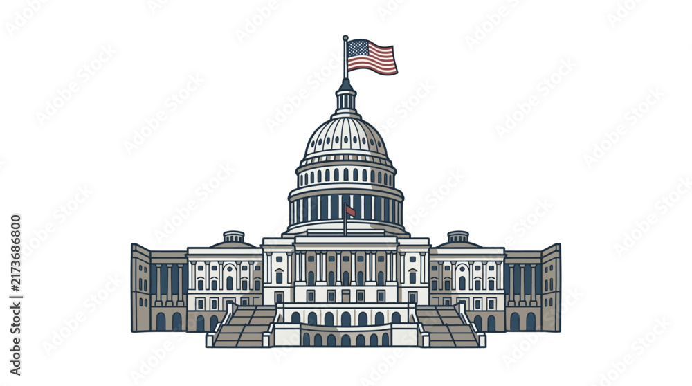 Obraz premium A flat vector illustration of the United States Capitol building in Washington DC.