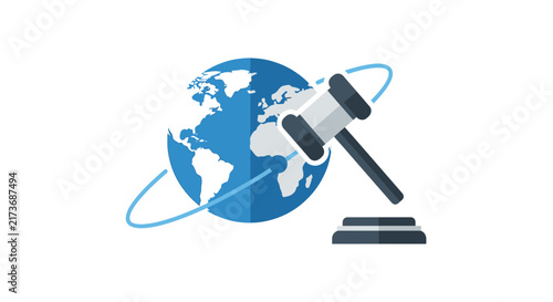 Global Justice and International Law Illustration with Gavel and World Map Globe