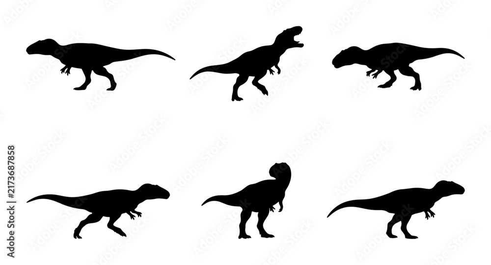 Obraz premium Dinosaur Silhouettes Collection, Prehistoric Reptile Vector Icons, Jurassic Era Animal Graphics