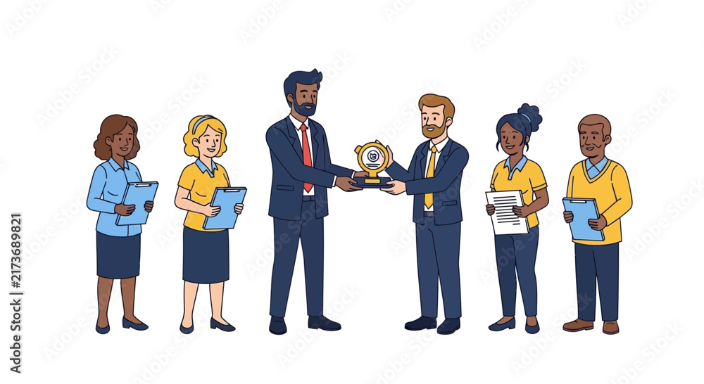 Obraz premium Business Award Ceremony and Employee Recognition Illustration with Diverse Corporate Team