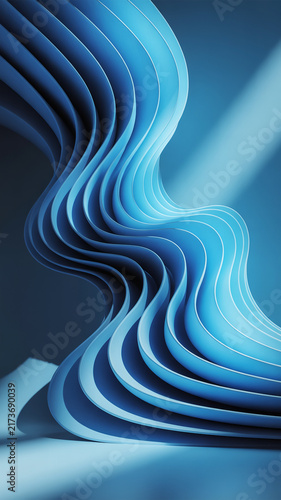 Modern abstract 3D sculpture featuring elegant blue wavy ribbons and soft lighting sculpture abstract lighting background wallpaper elegance