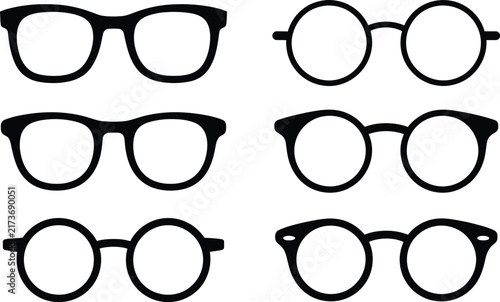 Glasses icon set vector for eyewear store, optical view, nerd fashion, and prescription frames concept