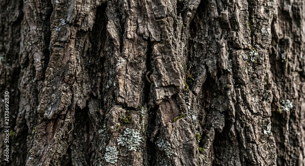 Fototapeta premium Close up view of rough tree bark texture with deep grooves and natural organic patterns