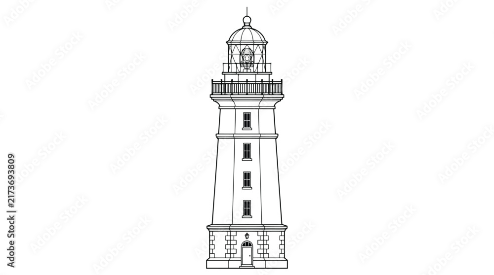 Obraz premium Classic lighthouse illustration on white background