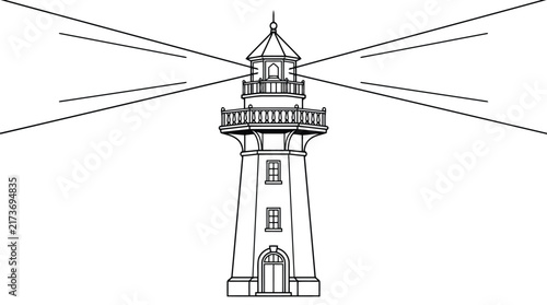 Canvas Print Isolated vintage lighthouse illustration with beams