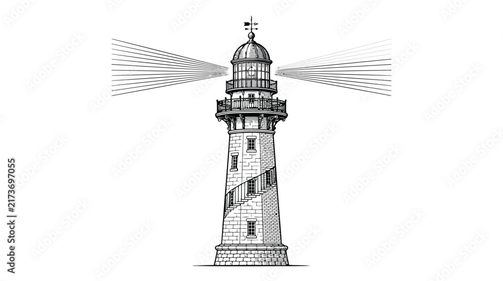 Obraz premium Old lighthouse illustration on white background