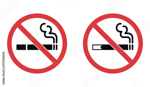 No smoking icon with no vaping prohibition symbols and red ban signs for public restrictions, health awareness, safety regulations, and anti smoking campaigns