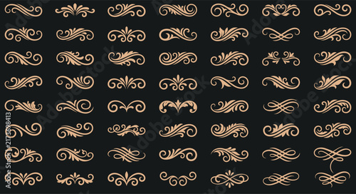 Golden ornamental scrollwork, swirl accents and decorative design elements collection.