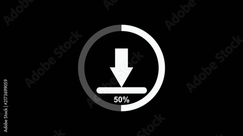 Monochromatic download progress indicator with a downward arrow and 30 percent completion shown within a circular progress bar on a black background