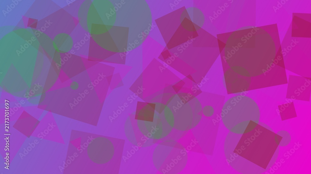 Obraz premium Vibrant Abstract Geometric Background Featuring Translucent Purple Pink Squares Circles and Triangles