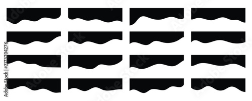  Collection of premium black wavy divider shape website section dividers icons set. Modern black wavy shape dividers for website based on white background. Eps10