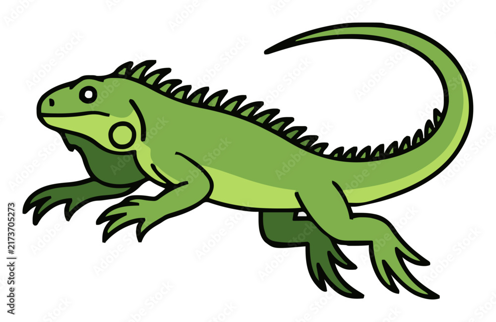 Obraz premium Green iguana jumping in mid-air isolated on white ba.... Generative AI