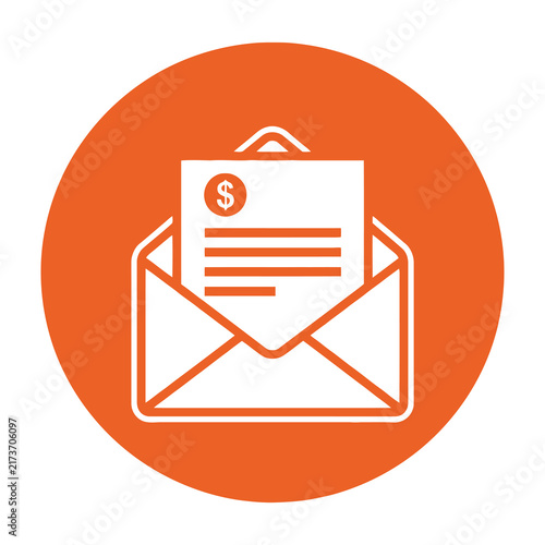 Email with payment document inside an envelope on orange background