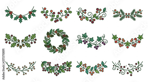 Elegant Floral Wreath and Garland Collection Illustration.