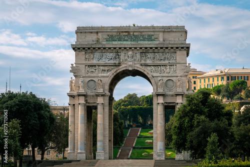 Historic Triumphal Arch in Piazza della Vittoria in Genoa, Italy