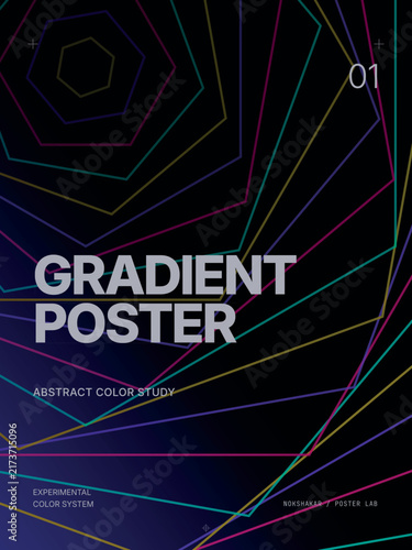 Abstract geometric poster with neon hexagonal linear patterns on deep blue gradient for tech event branding.