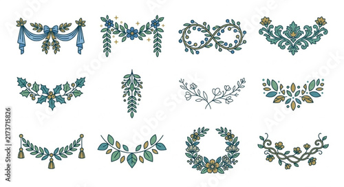 Elegant Floral Wreaths and Garlands Vector Collection.