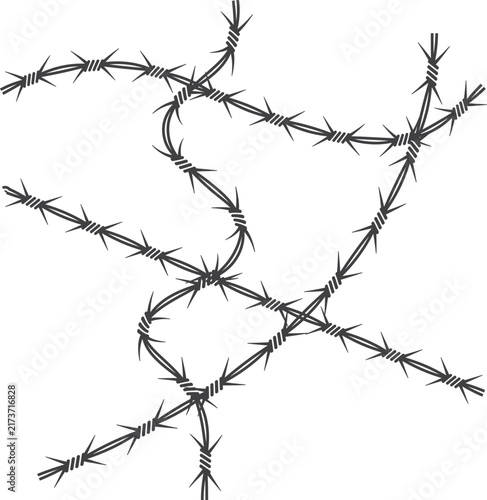 Bild auf Leinwand Barbed wire vector illustration, tangled metal wire fence elements, sharp steel