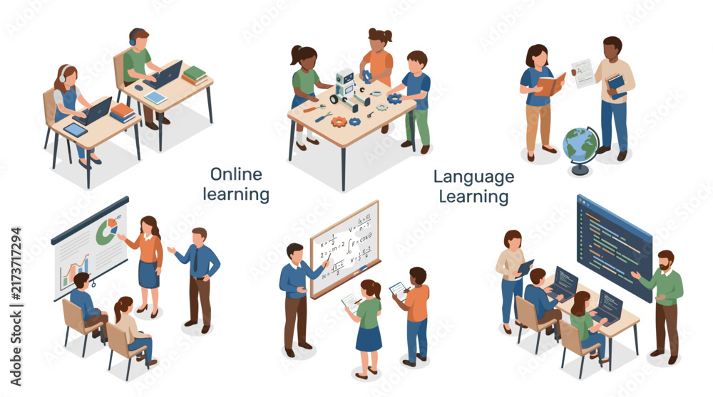Fototapeta premium interactive educational activities including online learning language instruction and collaborative classroom engagement