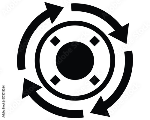  Black and white rotation mechanism symbol with arrows rotation mechanism circular direction movement industrial engineering technology component abstract monochrome silhouette isolated