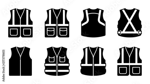 High Visibility Safety Vests, Reflective Workwear Icons, Construction Gear Set, Industrial Apparel Graphics