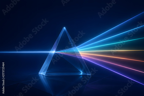 Transparent prism splitting light into colorful spectral beams