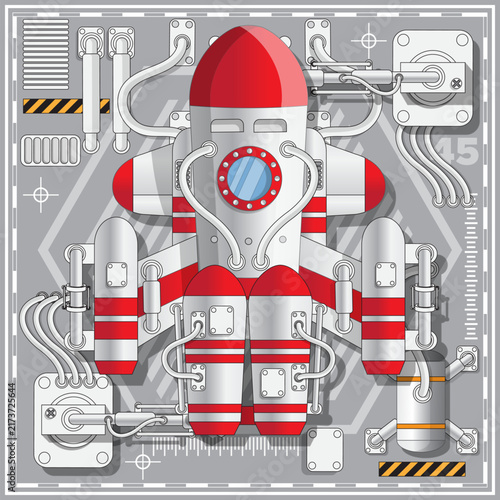 Spaceship repair. Futuristic scene. View from above. Vector illustration.