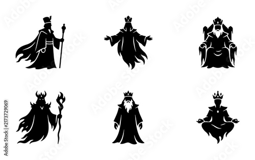 Royal King Icons Set, Majestic Monarch Silhouettes, Regal Ruler Vector Graphics