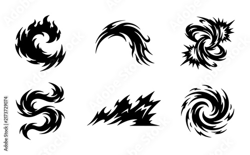 Dynamic Black Swirls, Explosions, and Fire Effects. Abstract Energy Bursts, Motion Graphics Elements.