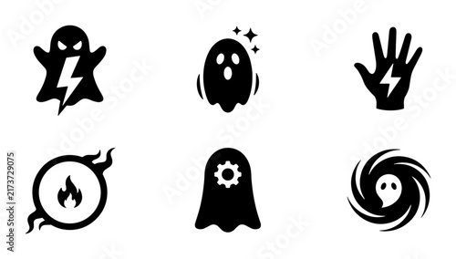 Spooky Ghost Icons, Halloween Symbols, Scary Spirits, Haunting Elements, Vector Graphics