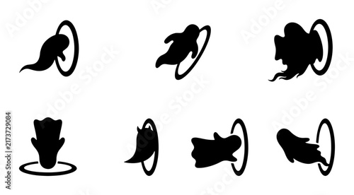 Ghost Portal Icons, Spooky Spirit Silhouette Set, Ethereal Phantom Vector Graphics