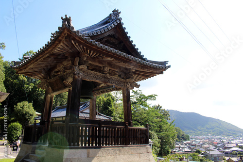 Elevated Shoro Bell Tower and Town Overlook at the Sixty-Eighth and Sixty-Ninth Temples Jinne-in and Kannon-ji on the Shikoku Henro Pilgrimage in Kanonji, Kagawa Prefecture, July 2026