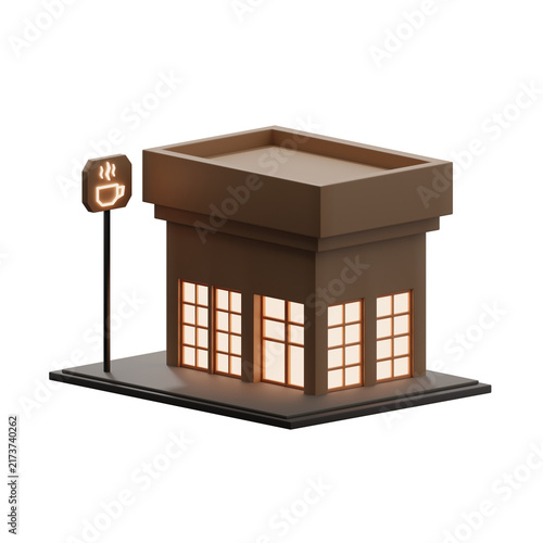 Coffee shop building 3d illustration