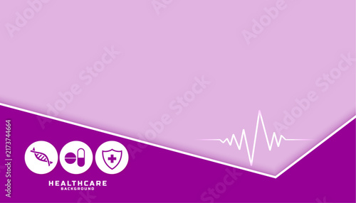 Healthcare Background with Pulse Line and Medical Icons in Pink and Purple