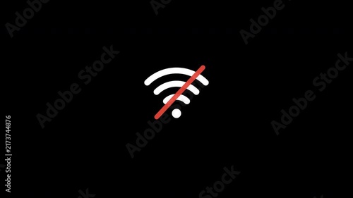 No wifi signal icon animation, no internet connected router wifi network, disconnected internet symbol on transparent background