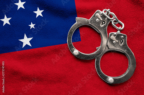 Konstfotografi Flag of Samoa and police handcuffs