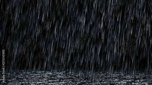 Heavy rain pouring onto wet ground at night