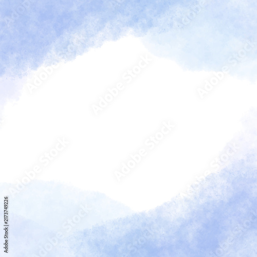 トップとボトムにぼんやりした水彩タッチの背景イラスト　空色　透過