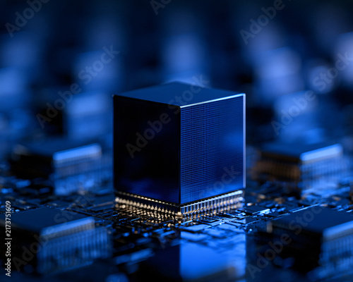 Obraz na płótnie Advanced quantum computer microprocessor chip technology on circuit board