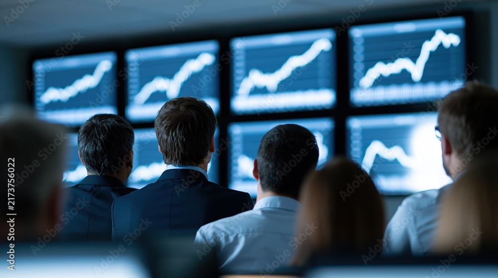 Obraz premium Business team analyzing financial charts on monitors