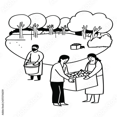Community Volunteers Collecting Donations and Helping People Vector Illustration