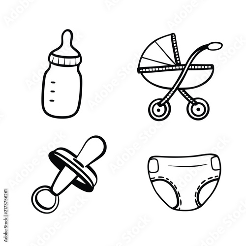 Baby Products and Toys Outline Icon Set Vector Illustration